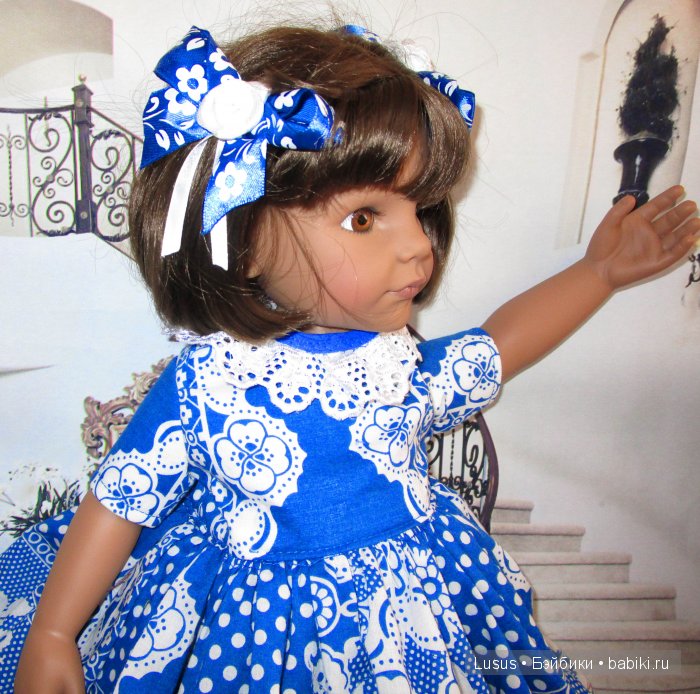 Платье "Гжель" для кукол Готц | Бэйбики Платье "Гжель" для кукол Готц (фото 3)