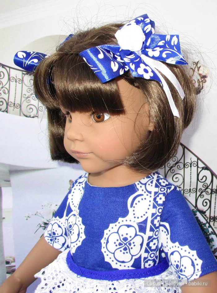 Платье "Гжель" для кукол Готц | Бэйбики Платье "Гжель" для кукол Готц (фото 2)