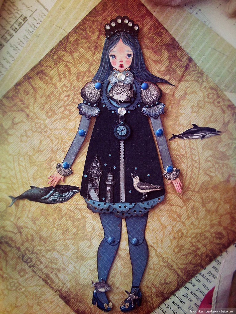 Морская (бумажная кукла) — Авторские куклы из дерева (фото 5)