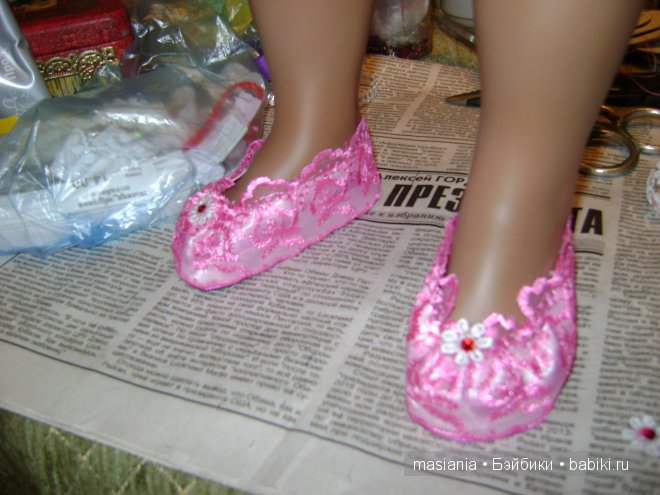 Мастер класс. Туфельки для куклы - Кружевные розовые (фото 10)