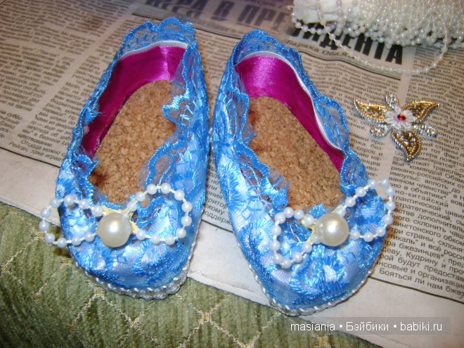 Мастер класс. Туфельки для куклы - Кружевные голубые (фото 10)