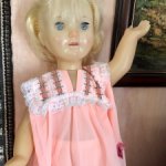 Персиковый нейлон в изделии ,новый , для винтажных кукол