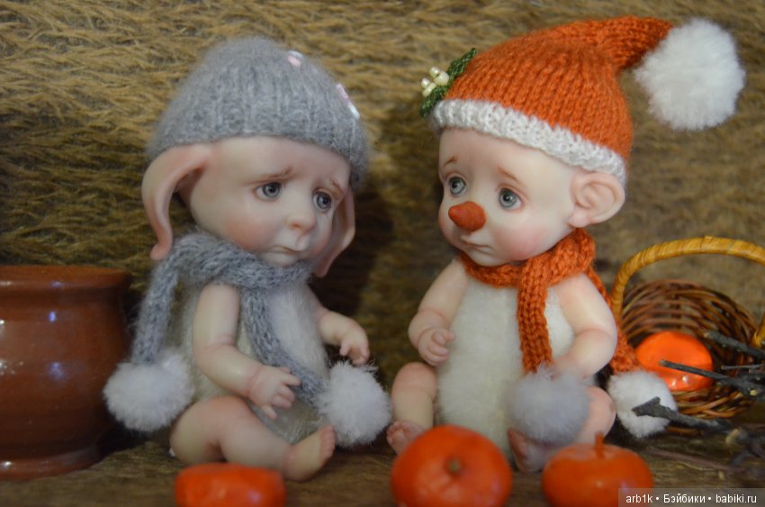 Четыре зимних пиксика и снеговичок. Авторские куклы Катрушовой Татьяны