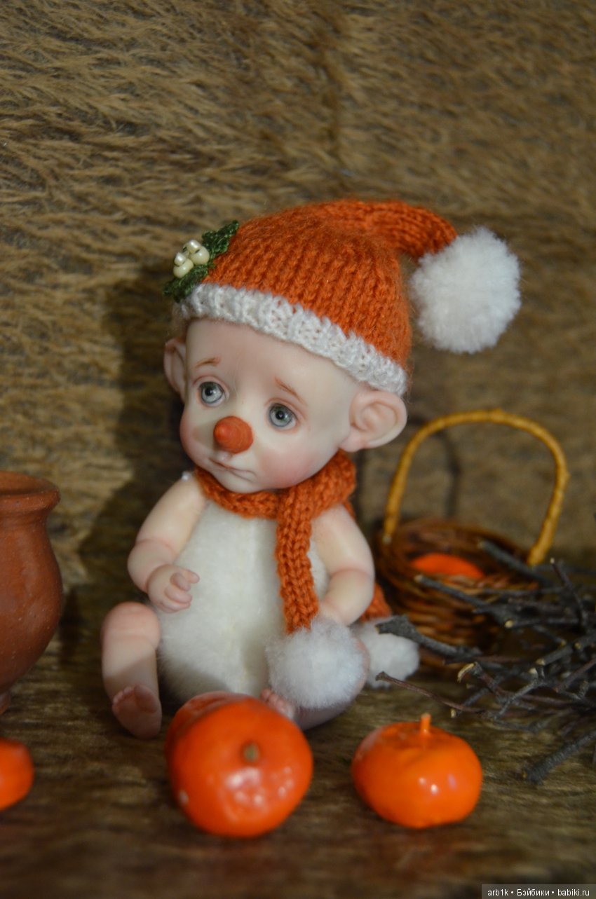 Четыре зимних пиксика и снеговичок. Авторские куклы Катрушовой Татьяны