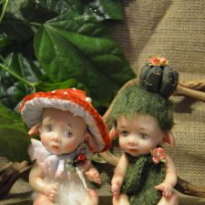 Пиксики мухоморчик и кактус. Авторские куклы Катрушовой Татьяны