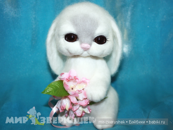 Зайка беленький валяние из шерсти (фото 2)