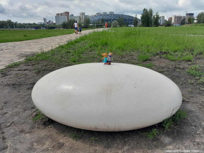 Снежка и лисята гуляют по парку Арена