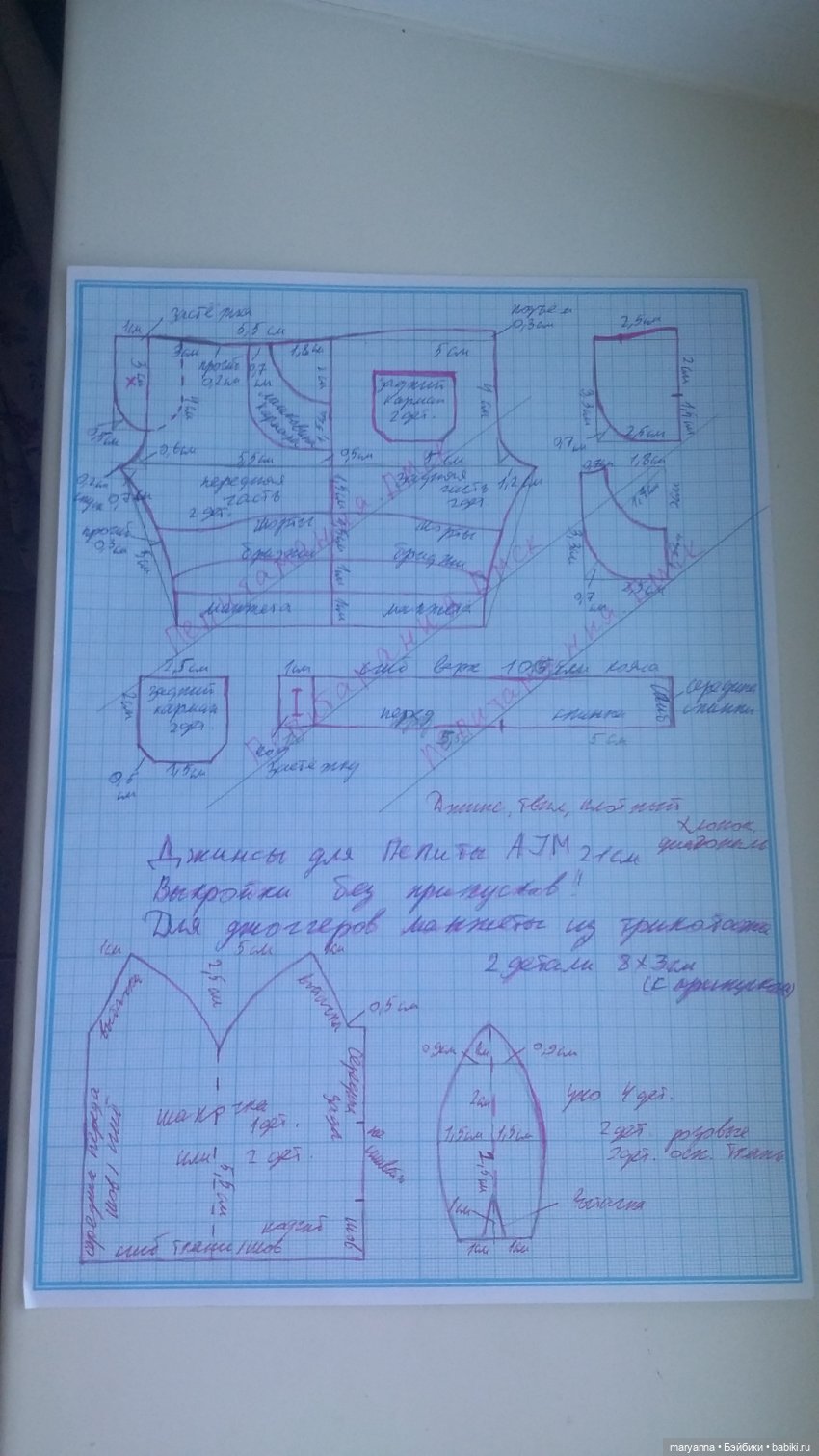 Выкройка  штанишек  и шапочки.