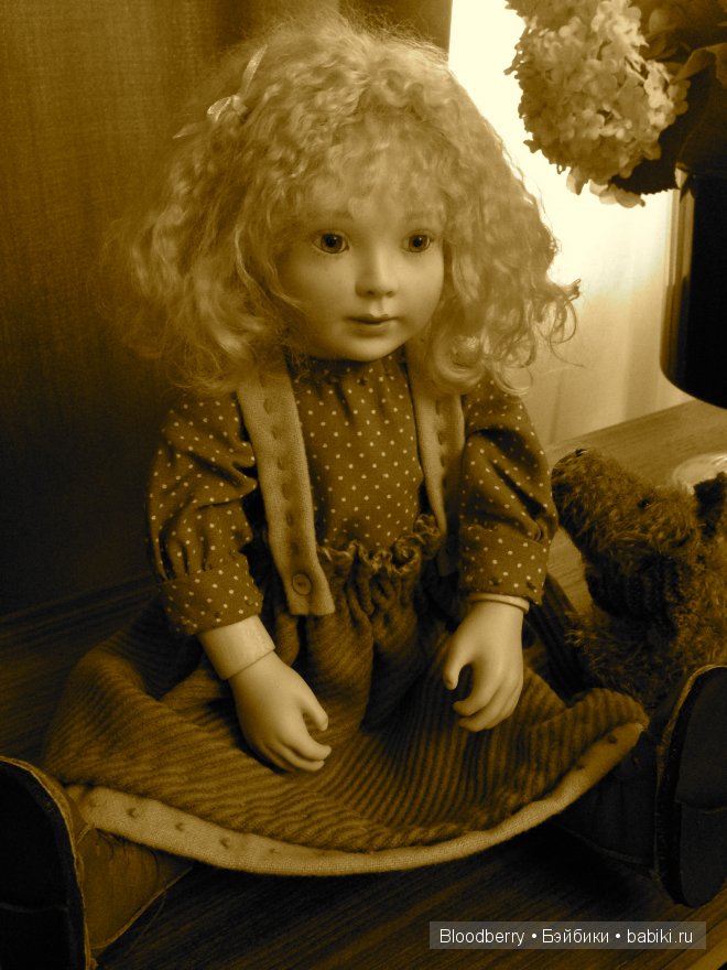 Девочка с куклой. Авторская кукла Lynne and Michael Roche. Marigold Winter, Bonnie baby pink