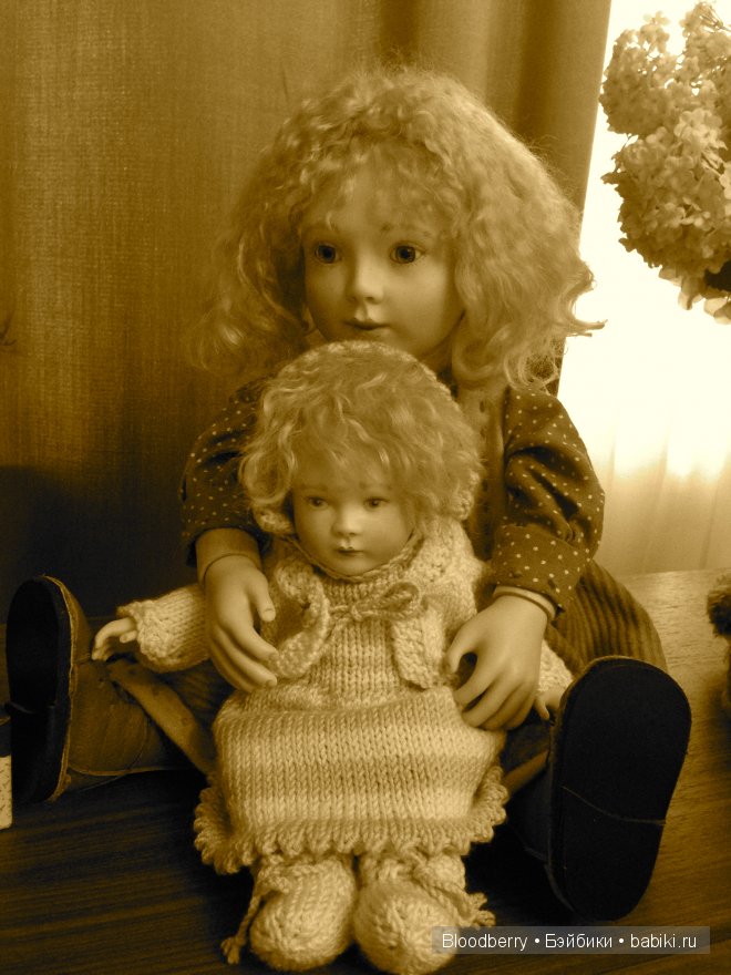 Девочка с куклой. Авторская кукла Lynne and Michael Roche. Marigold Winter, Bonnie baby pink