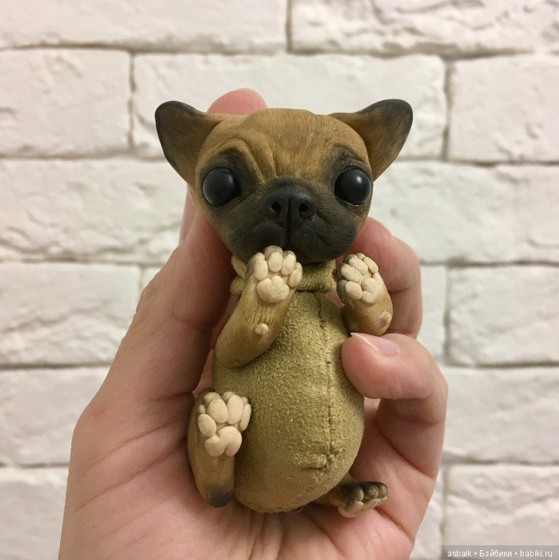 Щенок — Игрушки в смешанной технике (мех и глина): Арт