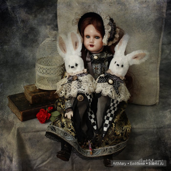 Алиса и кролик — Авторские куклы в антикварном стиле: будуарные (фото 8)