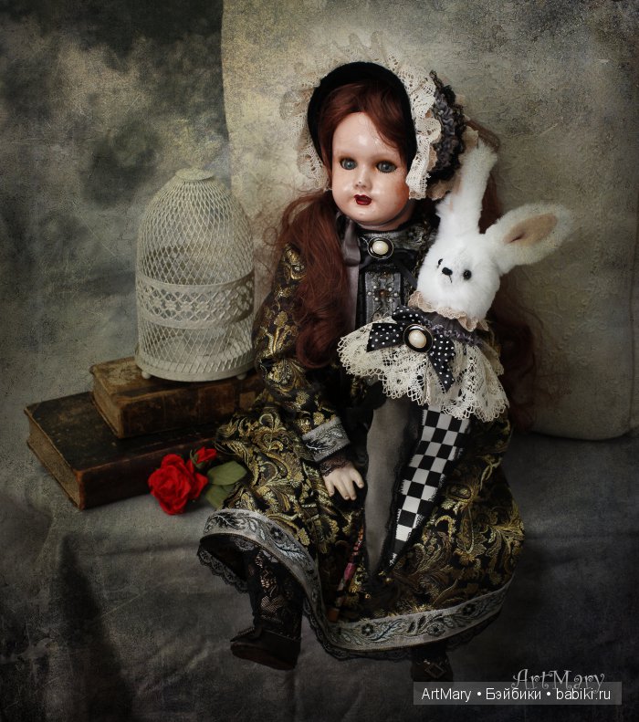 Алиса и кролик — Авторские куклы в антикварном стиле: будуарные