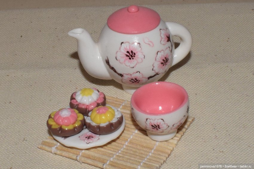 Цветущая сакура. Чайный сервиз для кукол | Бэйбики Цветущая сакура. Чайный сервиз для кукол