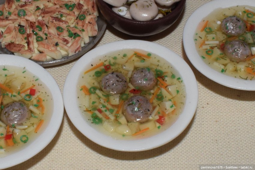 Супчик с фрикадельками — Кукольная миниатюра своими руками: еда (фото 8)