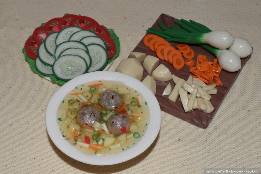 Супчик с фрикадельками — Кукольная миниатюра своими руками: еда (фото 7)