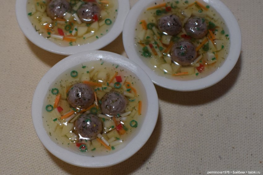 Супчик с фрикадельками — Кукольная миниатюра своими руками: еда (фото 4)