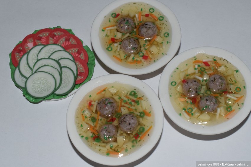 Супчик с фрикадельками — Кукольная миниатюра своими руками: еда (фото 6)