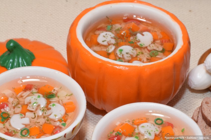 Суп из тыквы — Кукольная миниатюра своими руками: еда (фото 4)