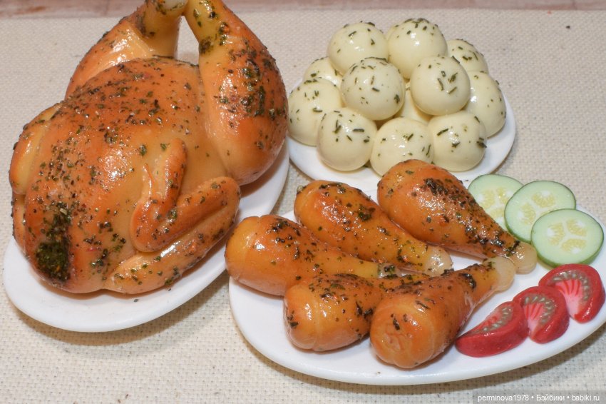 Курочка гриль с овощами — Кукольная миниатюра своими руками: еда