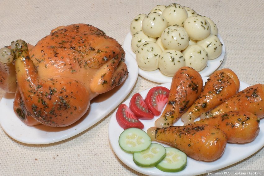 Курочка гриль с овощами — Кукольная миниатюра своими руками: еда