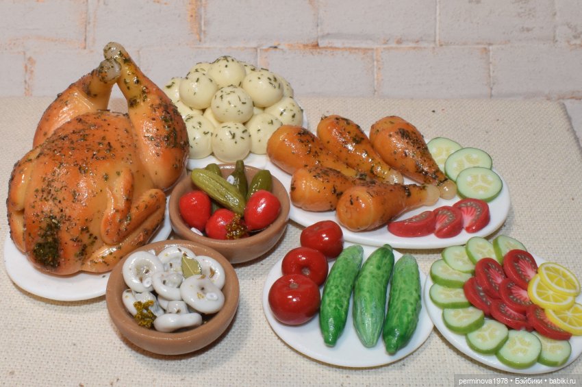 Курочка гриль с овощами — Кукольная миниатюра своими руками: еда