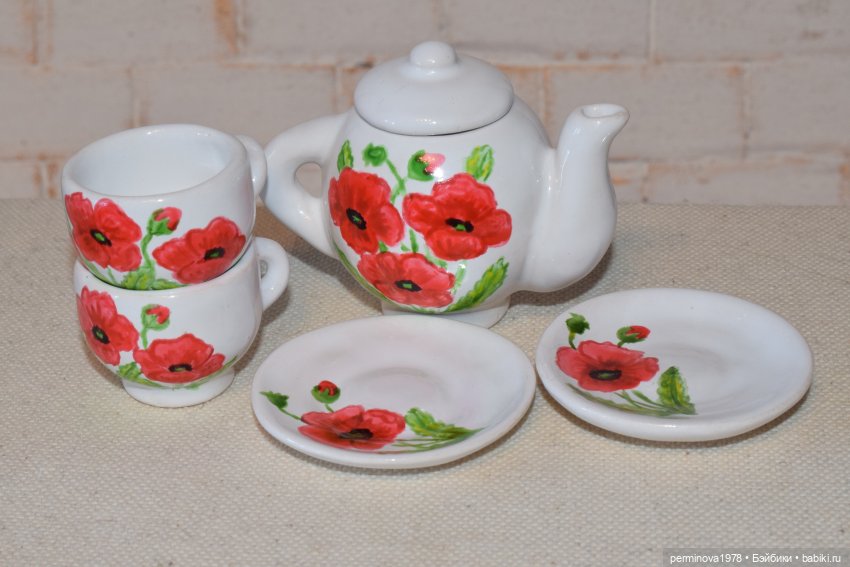 "Красные маки" Чайный сервиз 1 к 4 (фото 6)