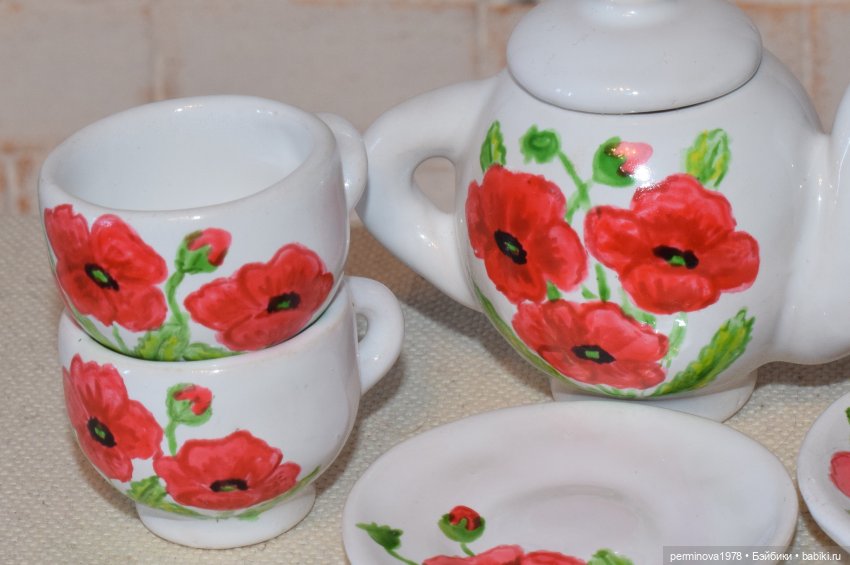 "Красные маки" Чайный сервиз 1 к 4 (фото 8)