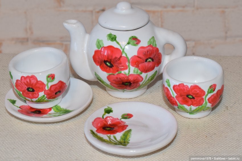 "Красные маки" Чайный сервиз 1 к 4 (фото 9)
