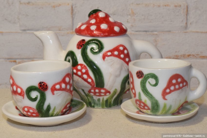 "Мухоморы и божьи коровки" Керамика. Процесс (фото 6)