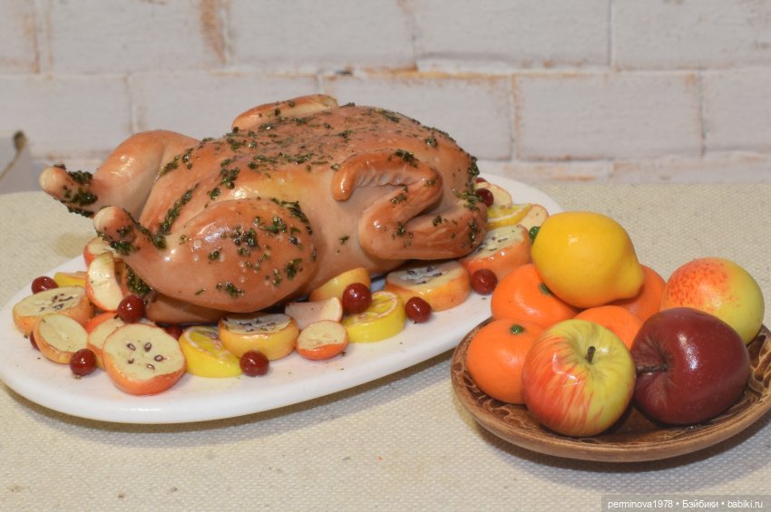 Утка с яблоками — Кукольная миниатюра своими руками: еда (фото 9)