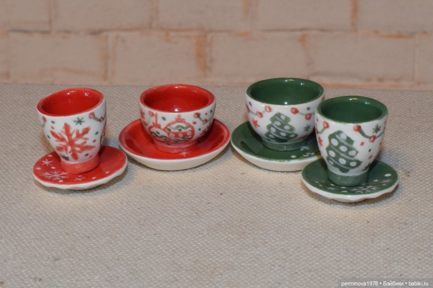 Новогодняя посуда 1 к 6 — Кукольная миниатюра своими руками: еда