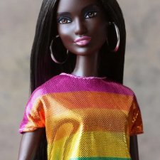 Barbie Барби fashionistas 90 в радужном платье==