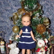 Новогоднее вязаное платье на кукол Паола Рейна мини - 21 см (Paola Reina mini - 21 cm)