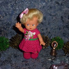 Вязаный наряд "Малиновое Счастье" на кукол косолапок и кисс ми - 17 см и 18 см