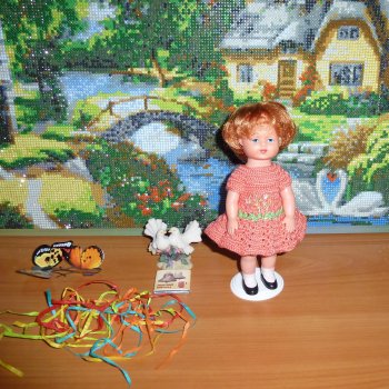 Вязаные платья на кукол Tebu, ГДР, 16 см