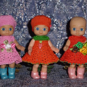 Авторские вязаные платья\наряды на кукол Chou chou 12 cm (Zapf Creation - Шу-шу - 12 см)