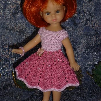 Авторское вязаное платье на кукол Паола Рейна мини 21 см "Розовый Бантик"