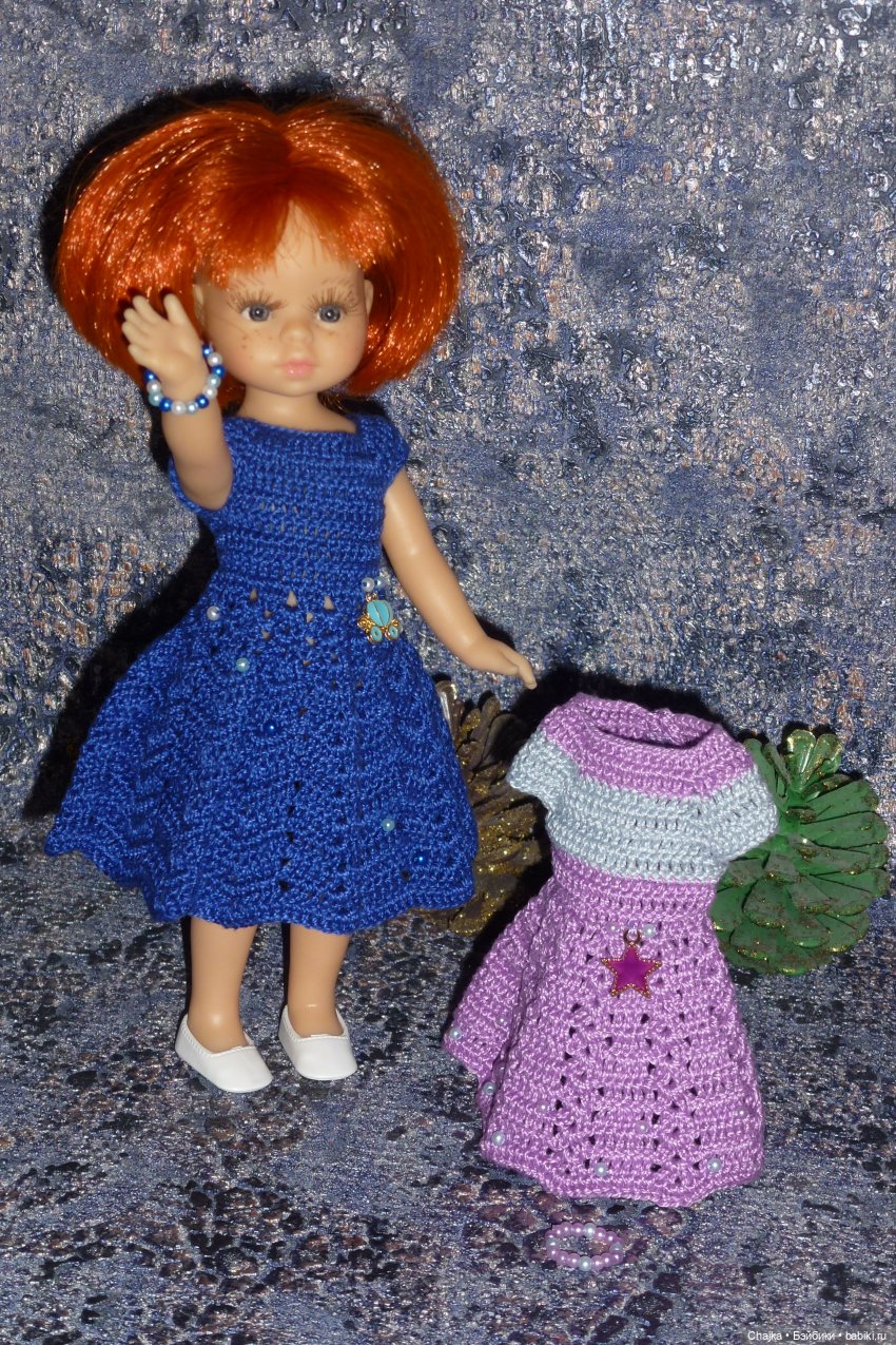 Авторское вязаное платье на кукол Паола Рейна мини 21 см «12-е Свидание»