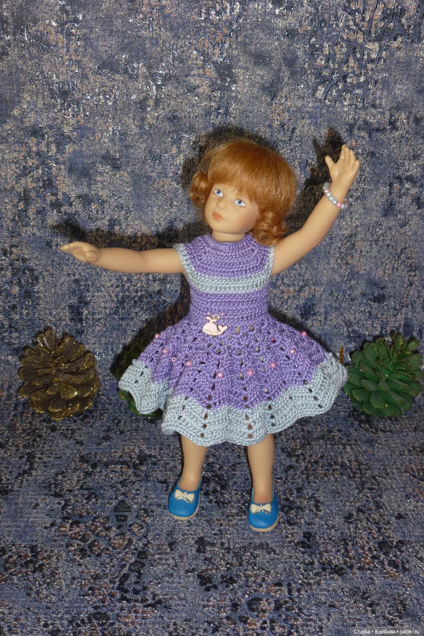 Вязаное платье «Розовый кит» на кукол Хейди Плюсчок 22 см ( Heidi Plusczok 22 см ) (фото 8)