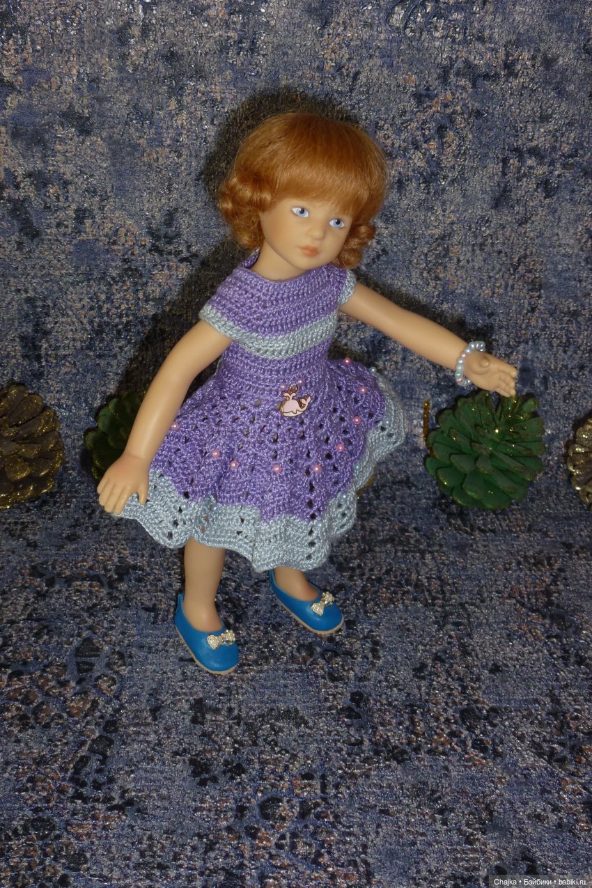 Вязаное платье «Розовый кит» на кукол Хейди Плюсчок 22 см ( Heidi Plusczok 22 см ) (фото 6)