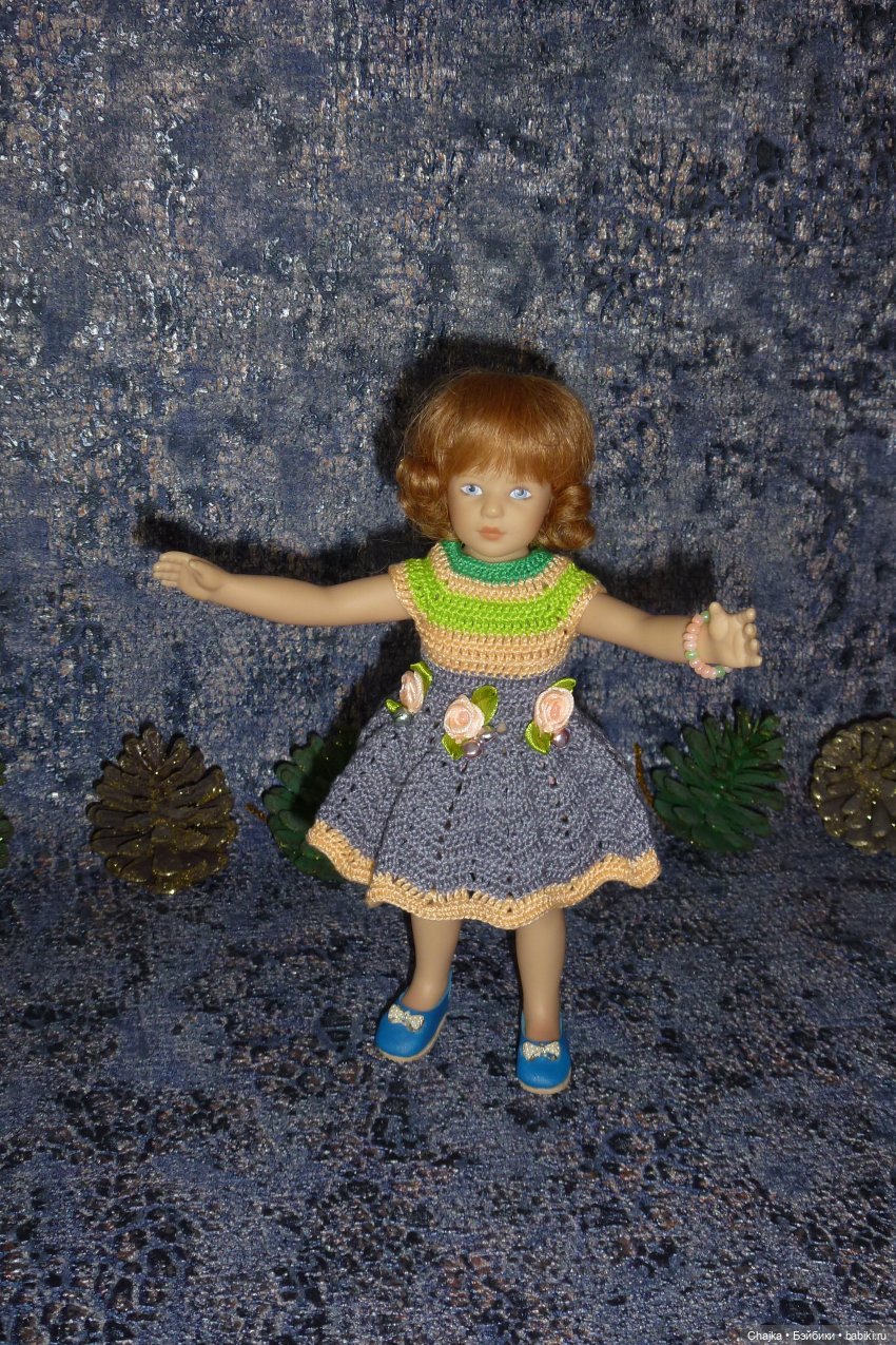 Вязаное платье «Персиковый Звон» на кукол Хейди Плюсчок 22 см ( Heidi Plusczok 22 см )
