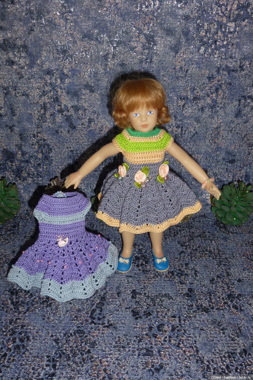 Вязаное платье «Персиковый Звон» на кукол Хейди Плюсчок 22 см ( Heidi Plusczok 22 см )