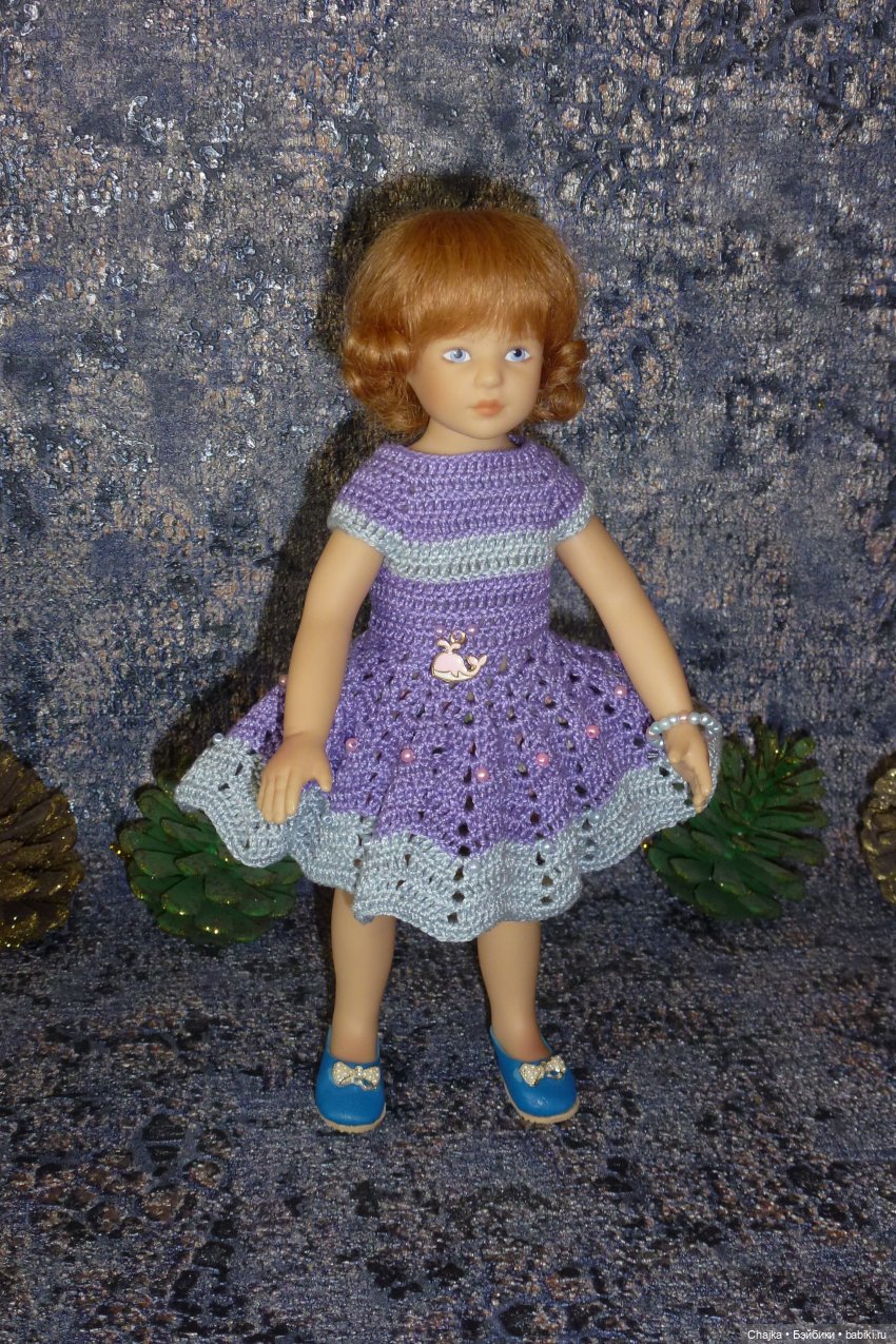 Вязаное платье «Розовый кит» на кукол Хейди Плюсчок 22 см ( Heidi Plusczok 22 см ) (фото 5)