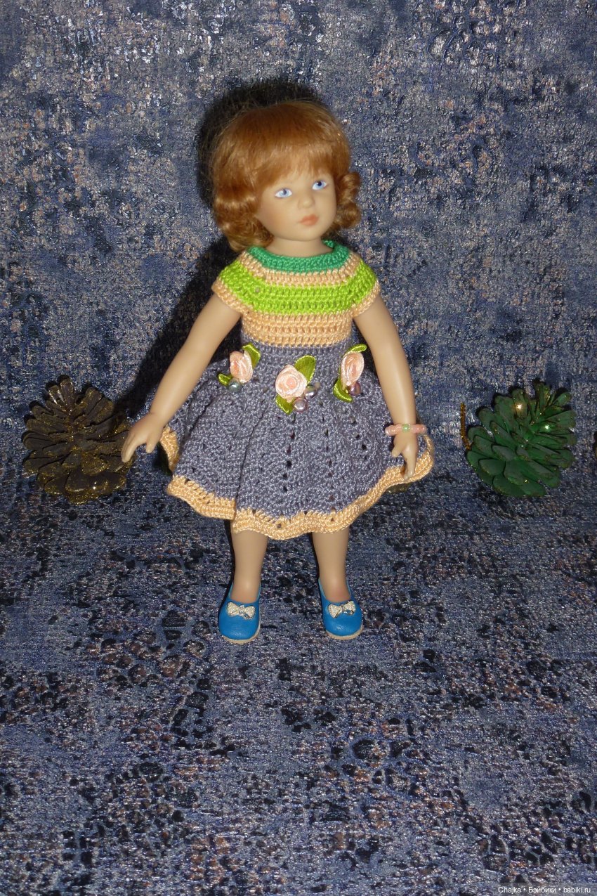 Вязаное платье «Персиковый Звон» на кукол Хейди Плюсчок 22 см ( Heidi Plusczok 22 см )