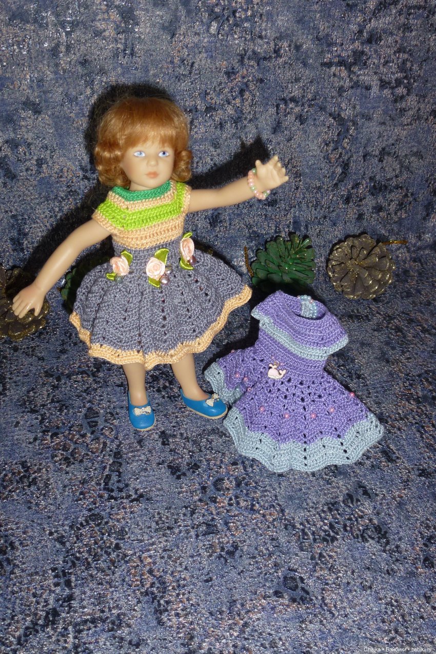 Вязаное платье «Персиковый Звон» на кукол Хейди Плюсчок 22 см ( Heidi Plusczok 22 см )