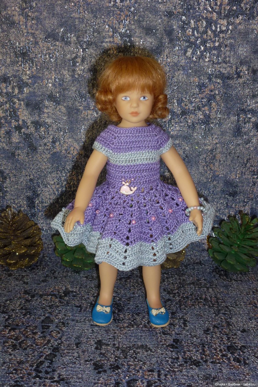 Вязаное платье «Розовый кит» на кукол Хейди Плюсчок 22 см ( Heidi Plusczok 22 см )