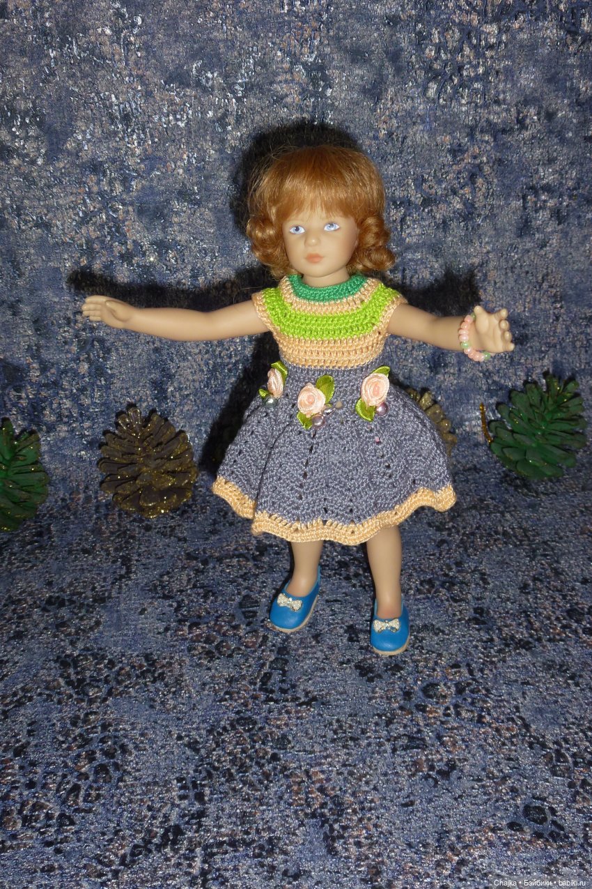 Вязаное платье «Персиковый Звон» на кукол Хейди Плюсчок 22 см ( Heidi Plusczok 22 см )