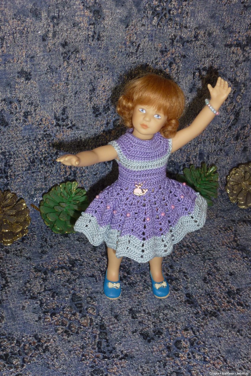 Вязаное платье «Розовый кит» на кукол Хейди Плюсчок 22 см ( Heidi Plusczok 22 см ) (фото 10)