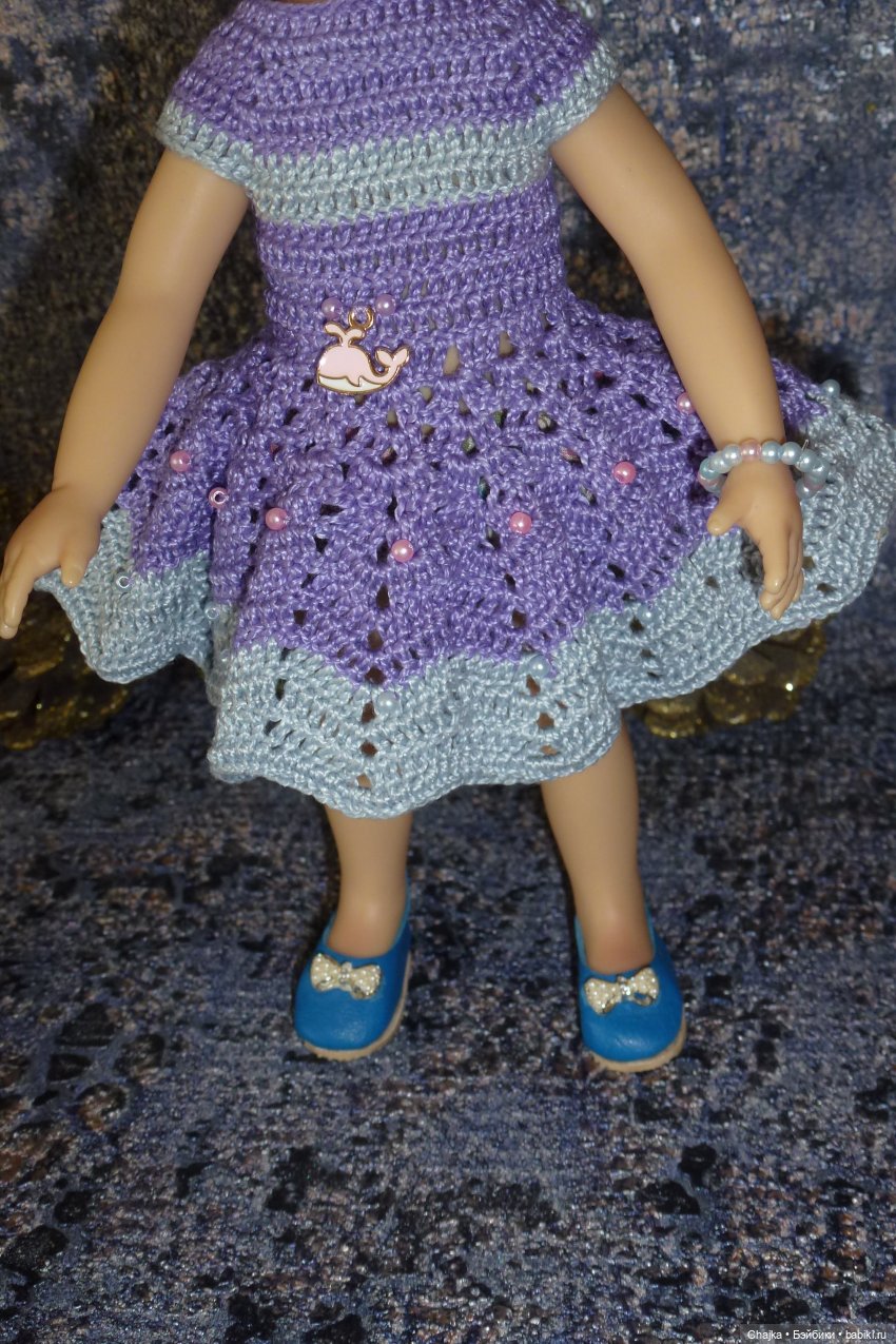 Вязаное платье «Розовый кит» на кукол Хейди Плюсчок 22 см ( Heidi Plusczok 22 см ) (фото 3)